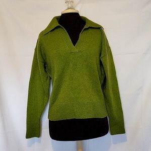 J Crew Collared Split Neck Green Sweater